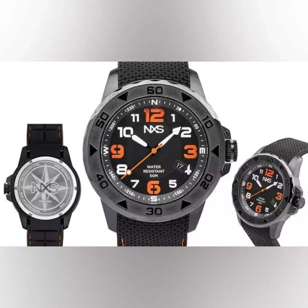 NWB NSX Watches Torstein Black Men's Sport Watch Bold Colored Luminescence